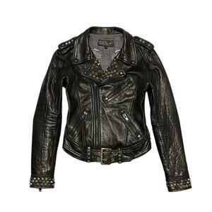 RARE Vintage Robin’s Jean black leather studded biker jacket Size S